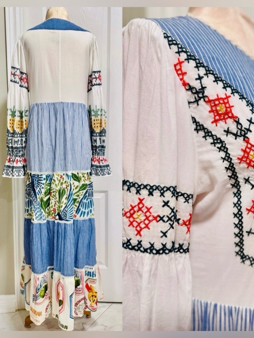 RARE FARM RIO Cross Stitched Embroidered Tiered Maxi Dress - Picture 3 of 13